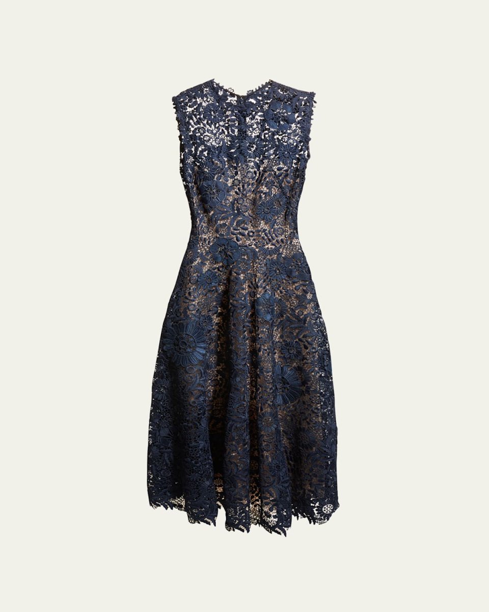 Floral-Lace A-Line Midi Dress